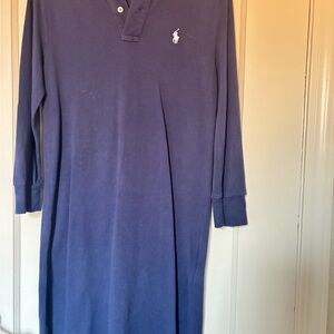 Long -Sleeve Ralph Lauren Polo Cotton Mesh Mini Dress - Blue  SIZE XS